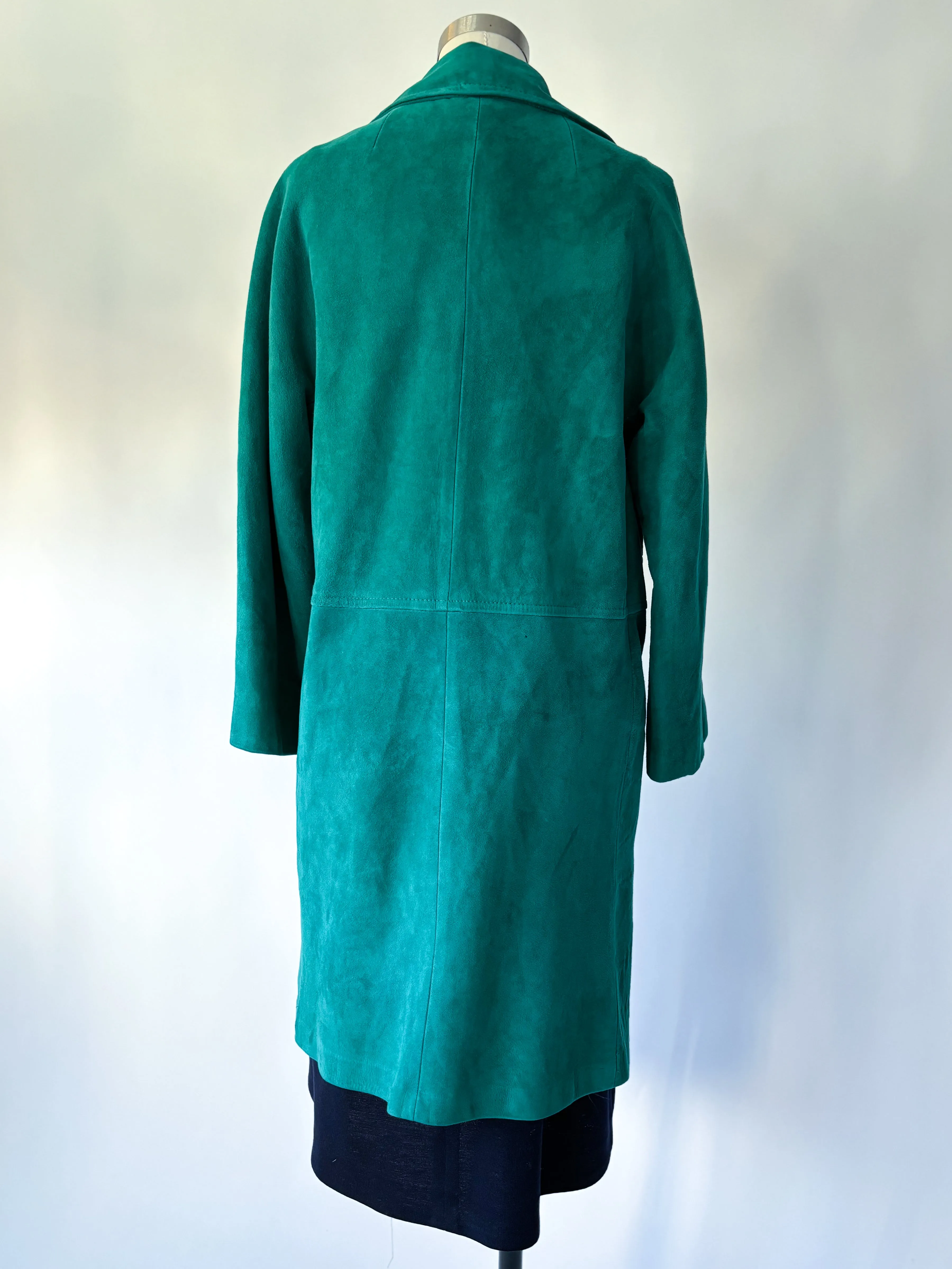 1960s Teal Suede Leather Double Breasted Mod Coat