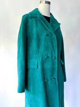 1960s Teal Suede Leather Double Breasted Mod Coat