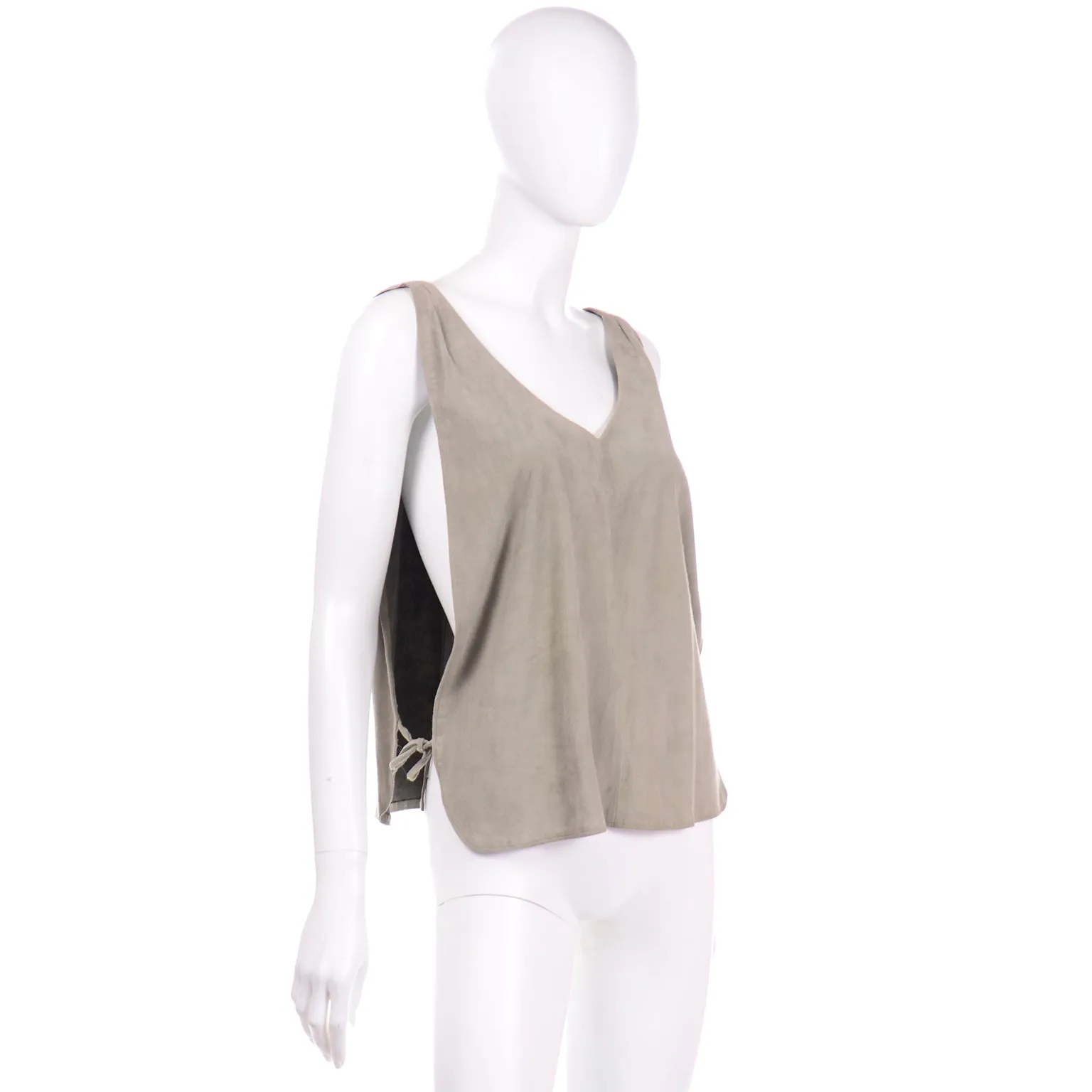 1980s Osuna Sage Grey Suede Sleeveless Top Open Side Vest