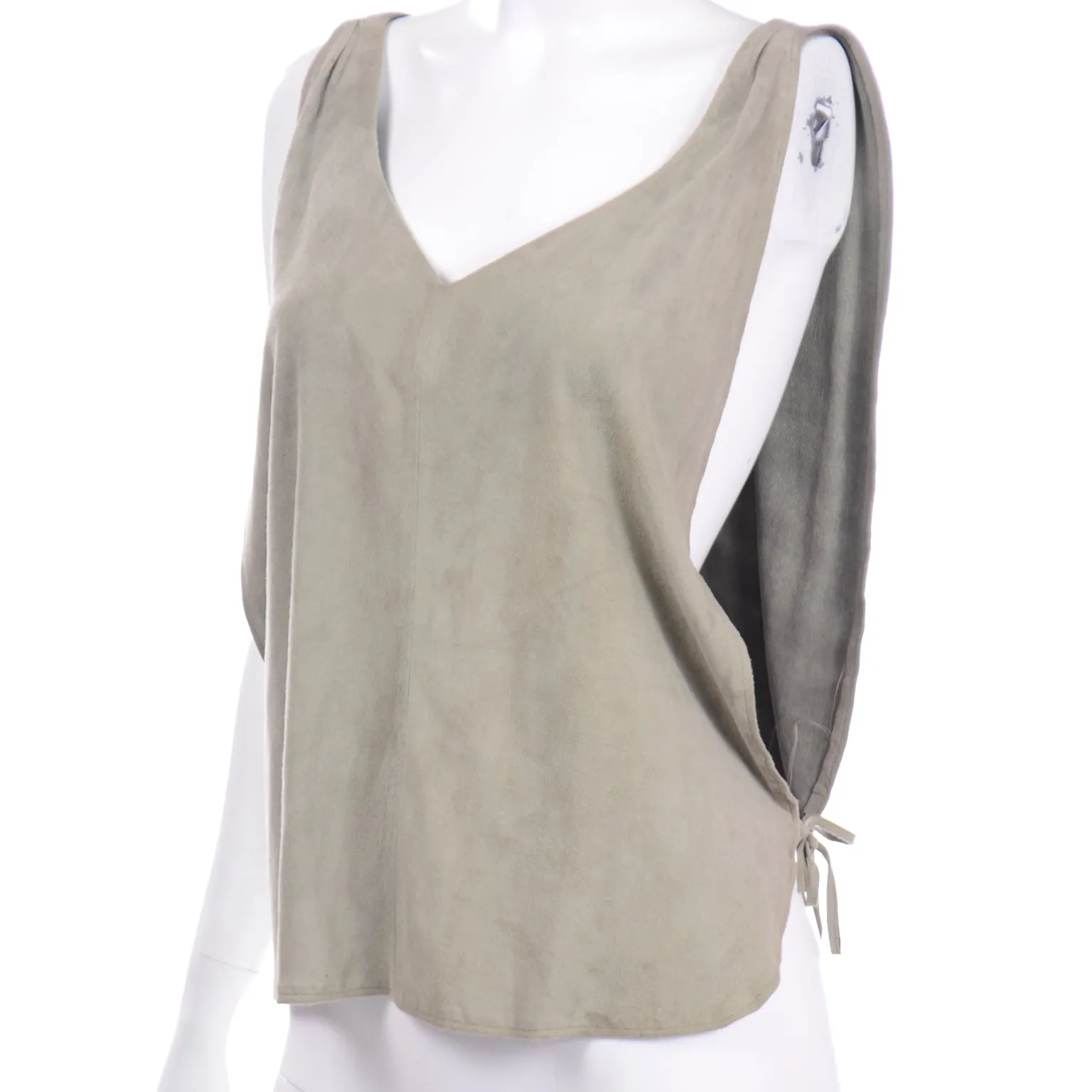 1980s Osuna Sage Grey Suede Sleeveless Top Open Side Vest