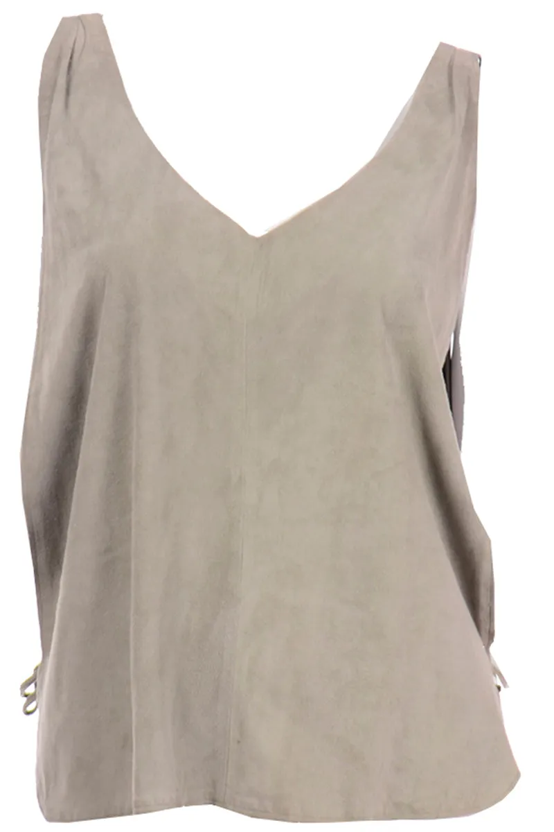 1980s Osuna Sage Grey Suede Sleeveless Top Open Side Vest