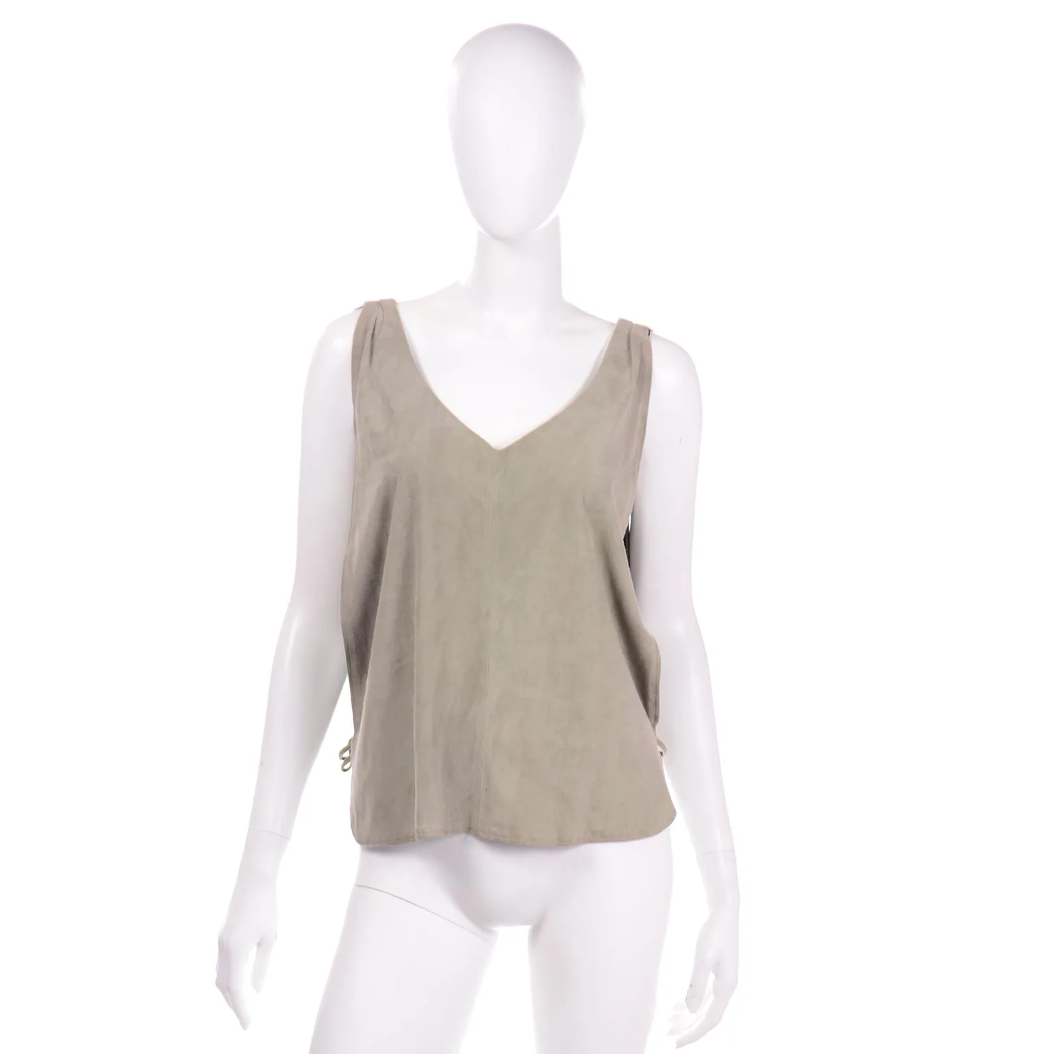 1980s Osuna Sage Grey Suede Sleeveless Top Open Side Vest