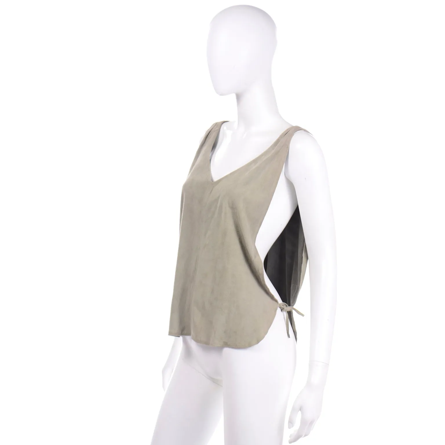 1980s Osuna Sage Grey Suede Sleeveless Top Open Side Vest