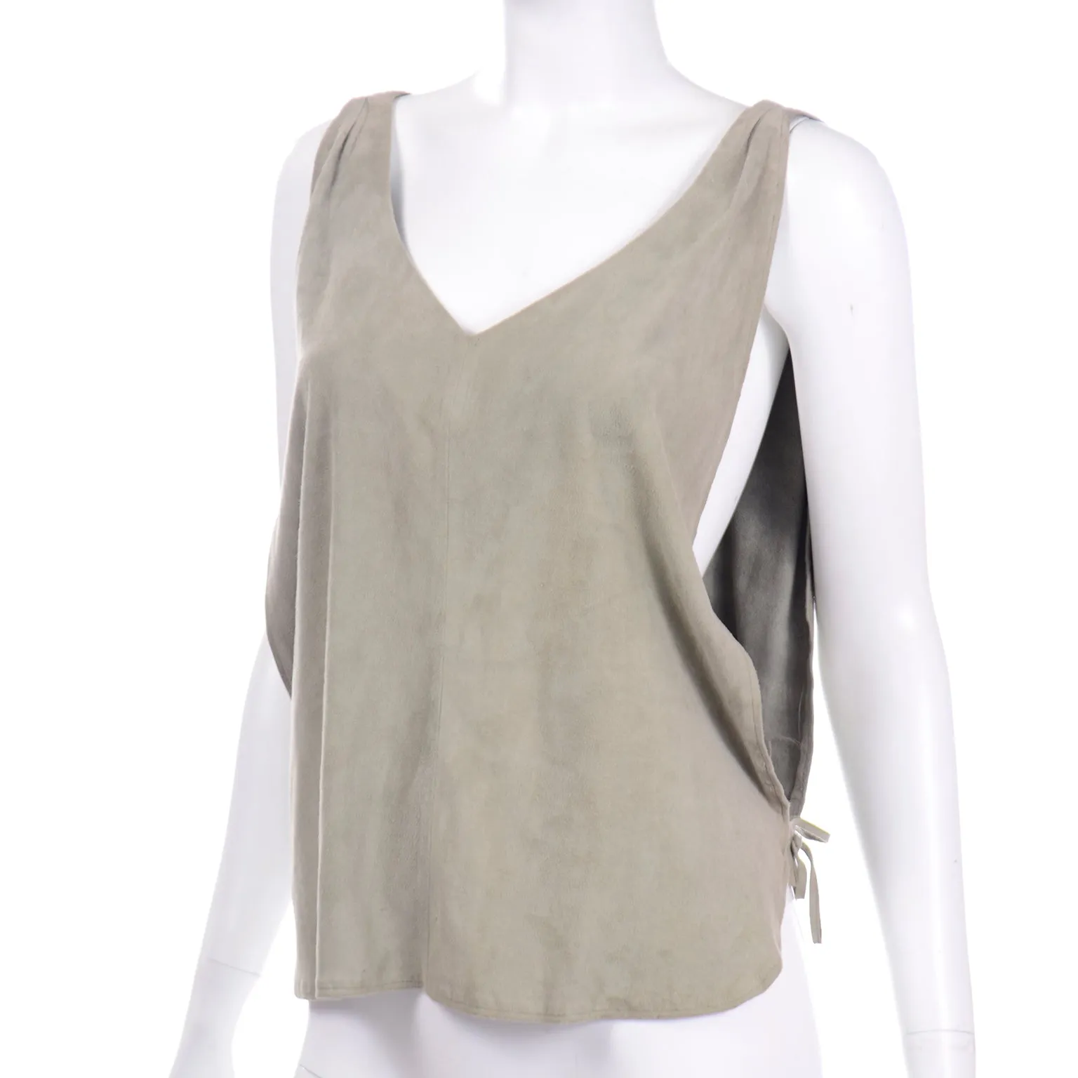 1980s Osuna Sage Grey Suede Sleeveless Top Open Side Vest