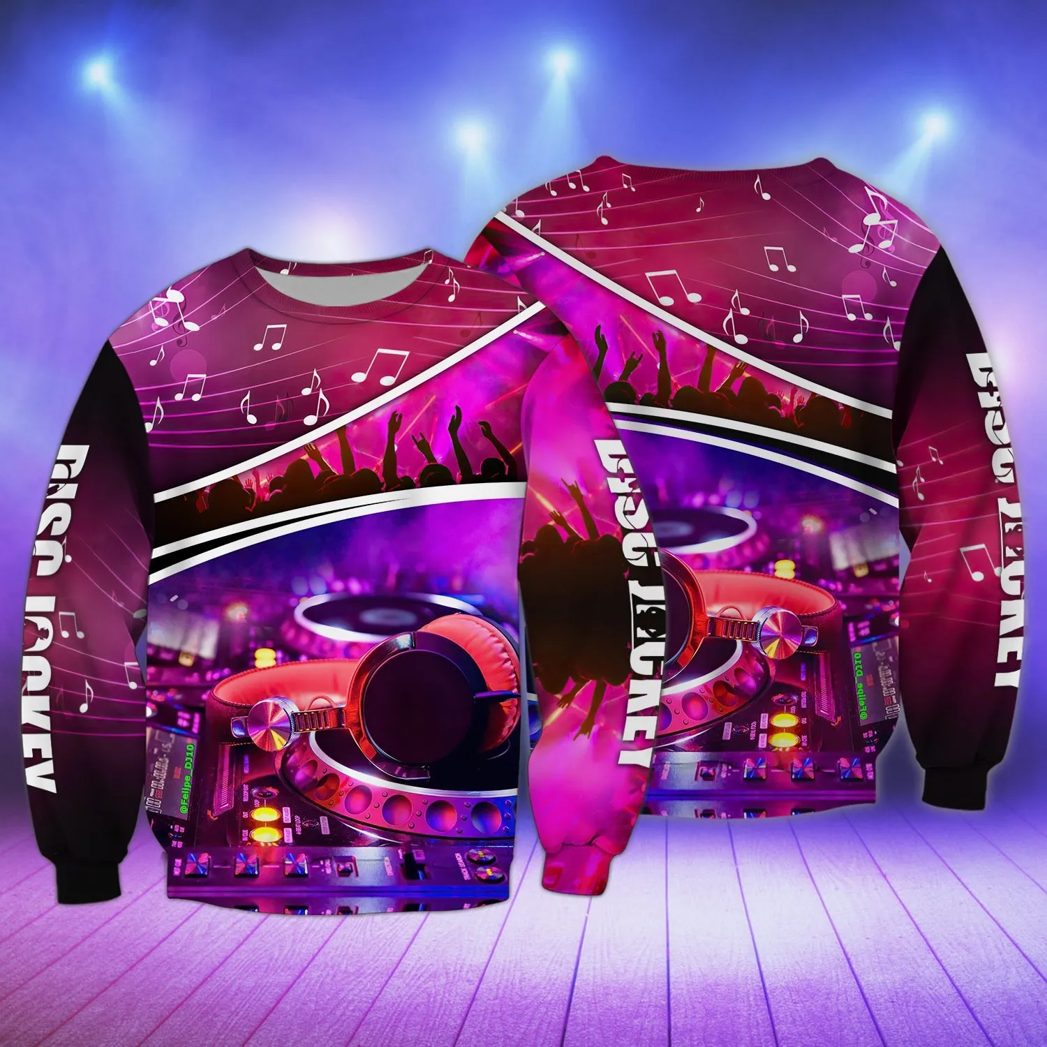 3D All Over Print DJ Note Pink Sweatshirt Hoodie Bomber, Christmas Shirt for DJ Lovers