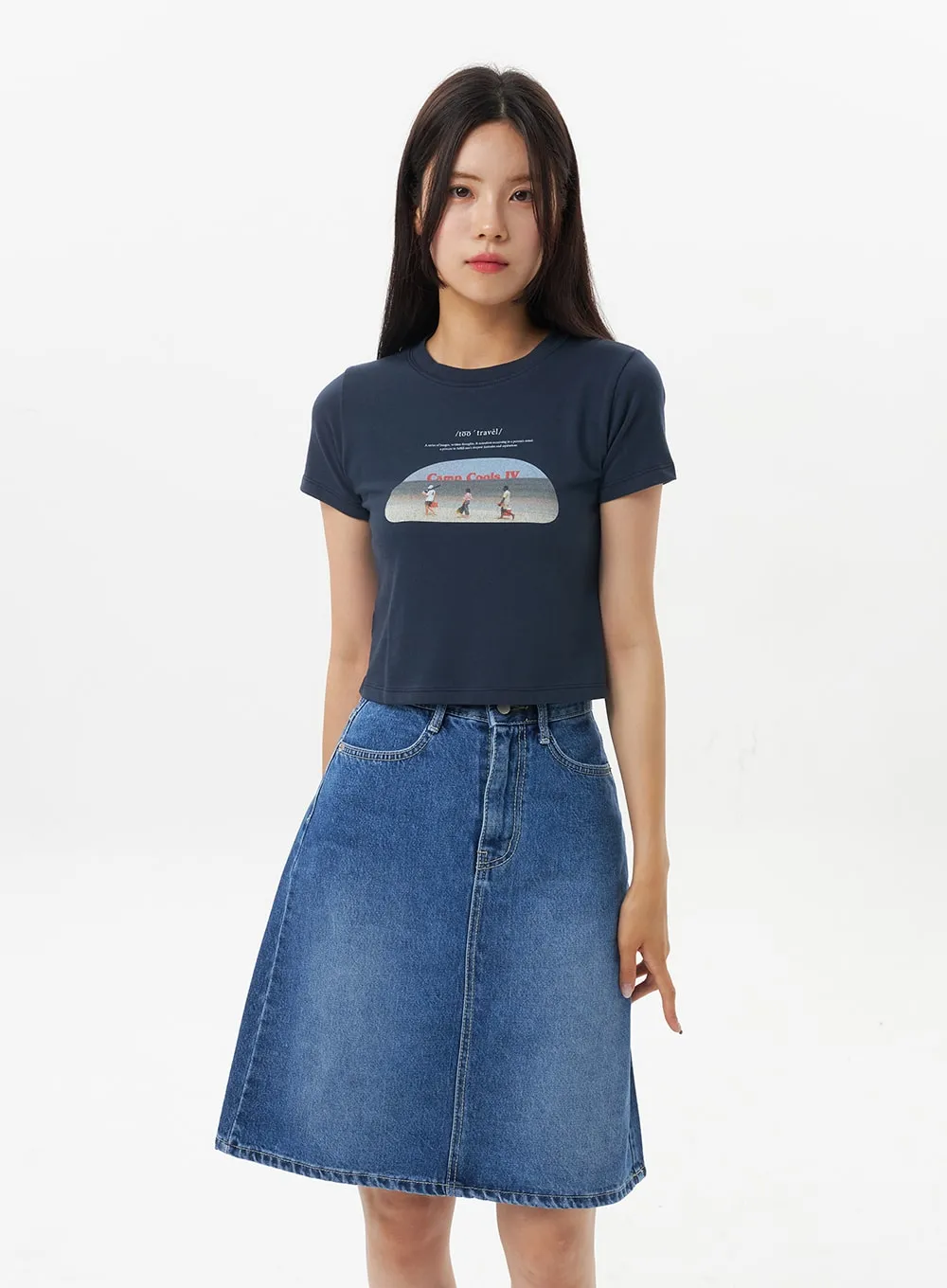 A-Line Denim Midi Skirt OU328