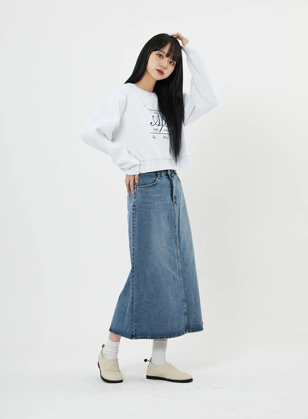 A-Line Long Denim Skirt BN08