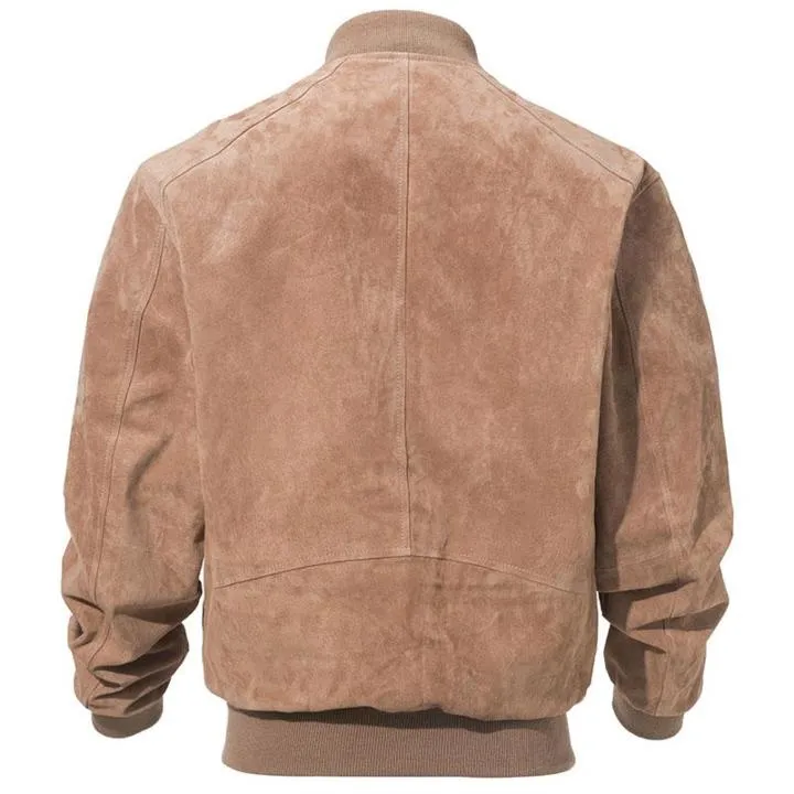 Adamsville Mens Camel Suede Leather Bomber Jacket