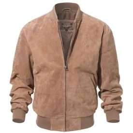 Adamsville Mens Camel Suede Leather Bomber Jacket