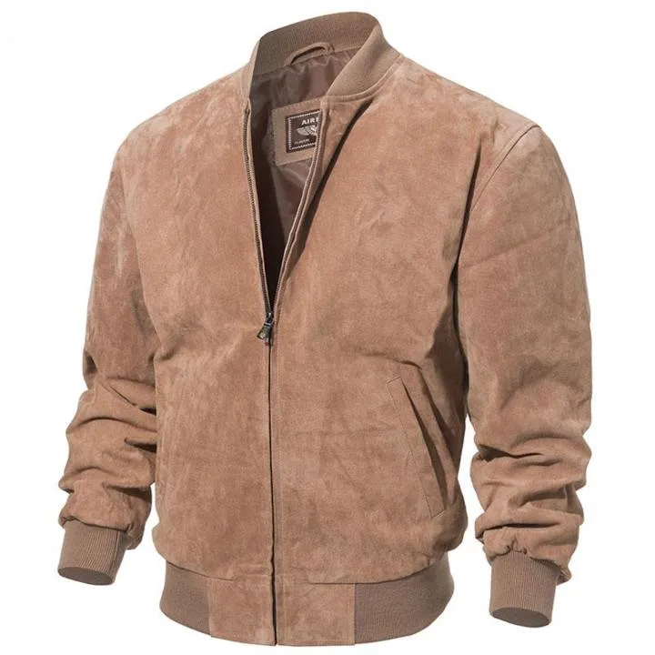 Adamsville Mens Camel Suede Leather Bomber Jacket