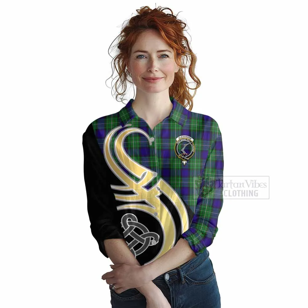 Alexander Tartan Women's Casual Shirt with Family Crest and Celtic Symbol Style