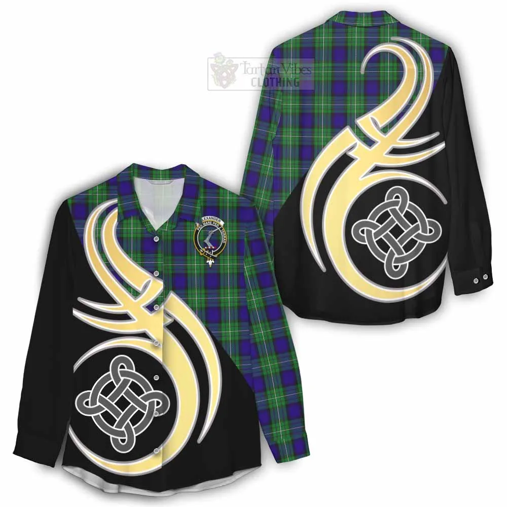 Alexander Tartan Women's Casual Shirt with Family Crest and Celtic Symbol Style