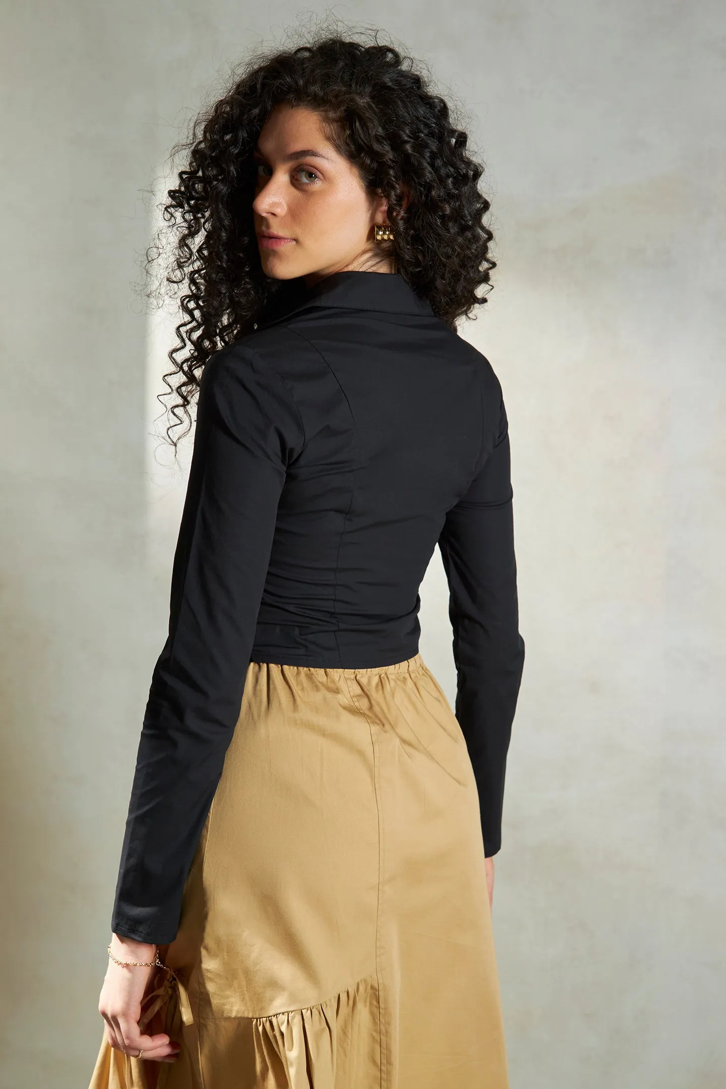 Anya|Ruched Cotton Crop Shirt