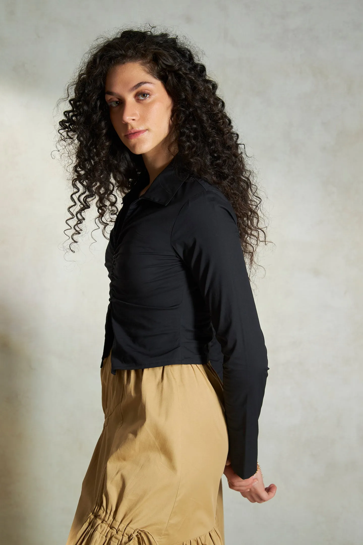 Anya|Ruched Cotton Crop Shirt