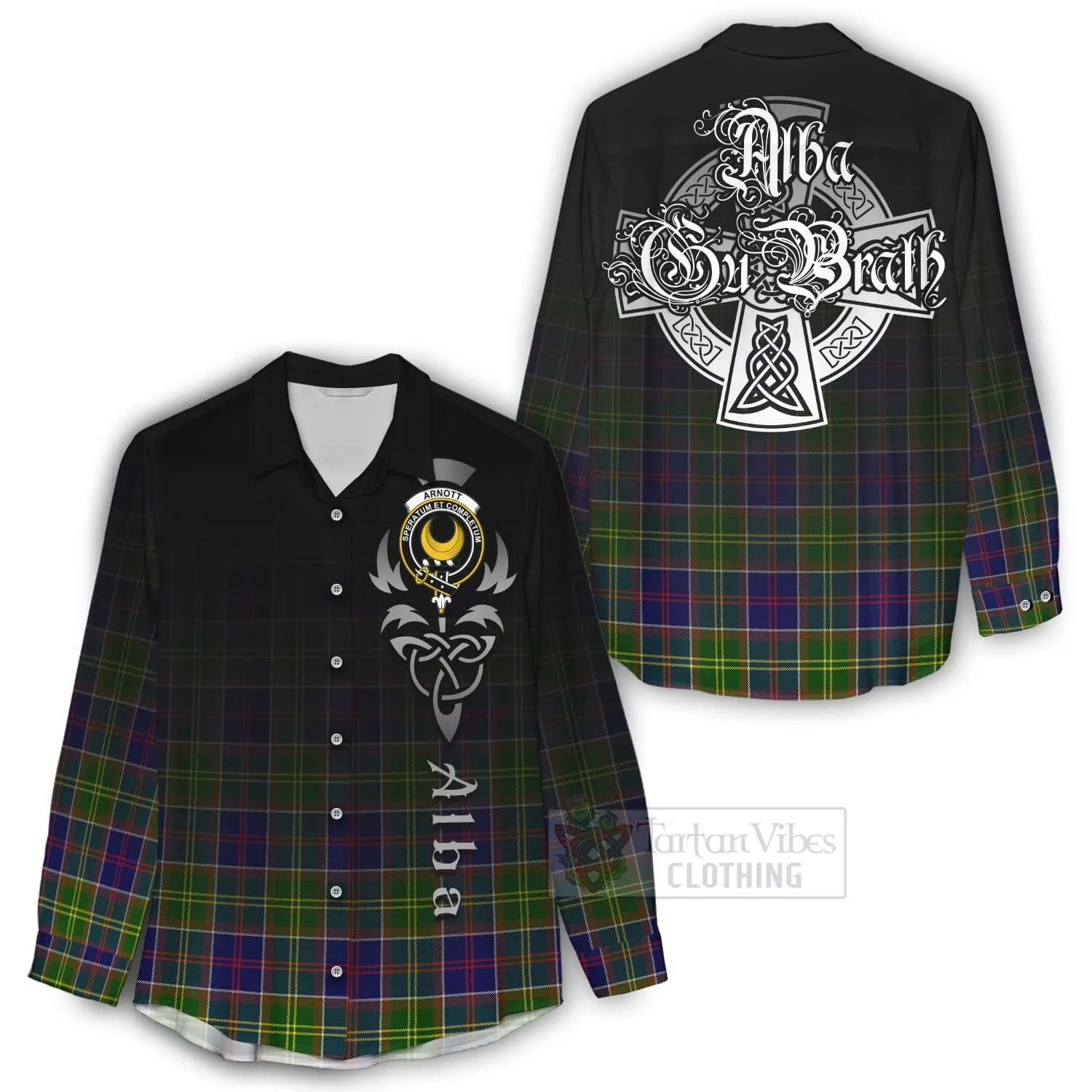 Arnott Tartan Women's Casual Shirt Featuring Alba Gu Brath Family Crest Celtic Inspired