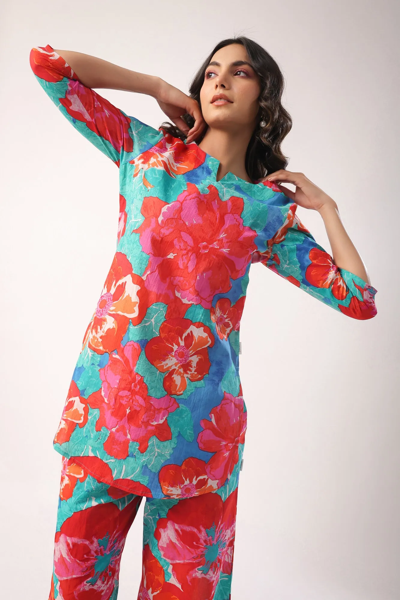 Artistic Bloom Cotton Palazzo Loungewear Set