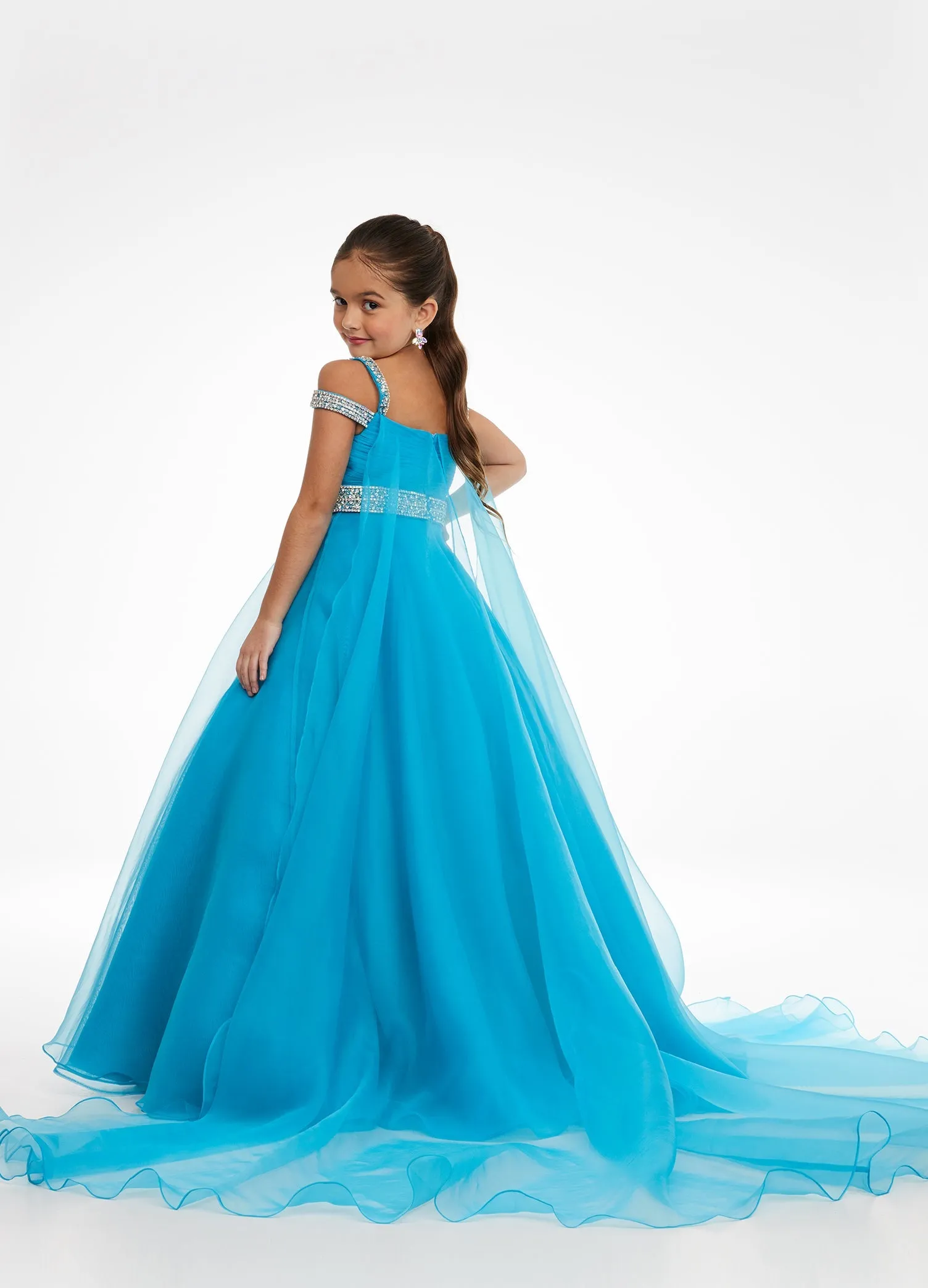 Ashley Lauren Kids 8094 Size 8 Long off the shoulder A Line Pageant Ball Gown Pageant Dress