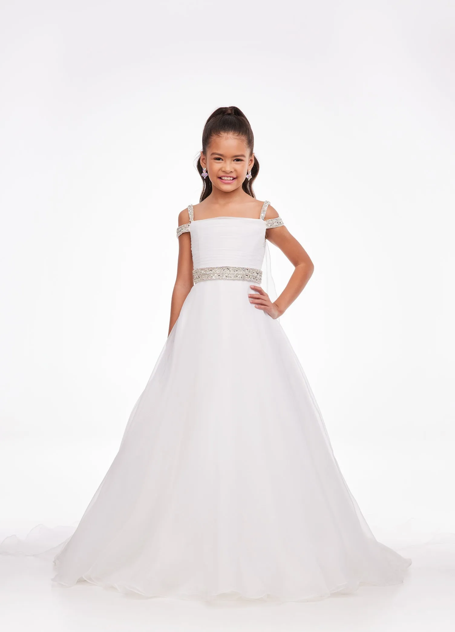 Ashley Lauren Kids 8094 Size 8 Long off the shoulder A Line Pageant Ball Gown Pageant Dress