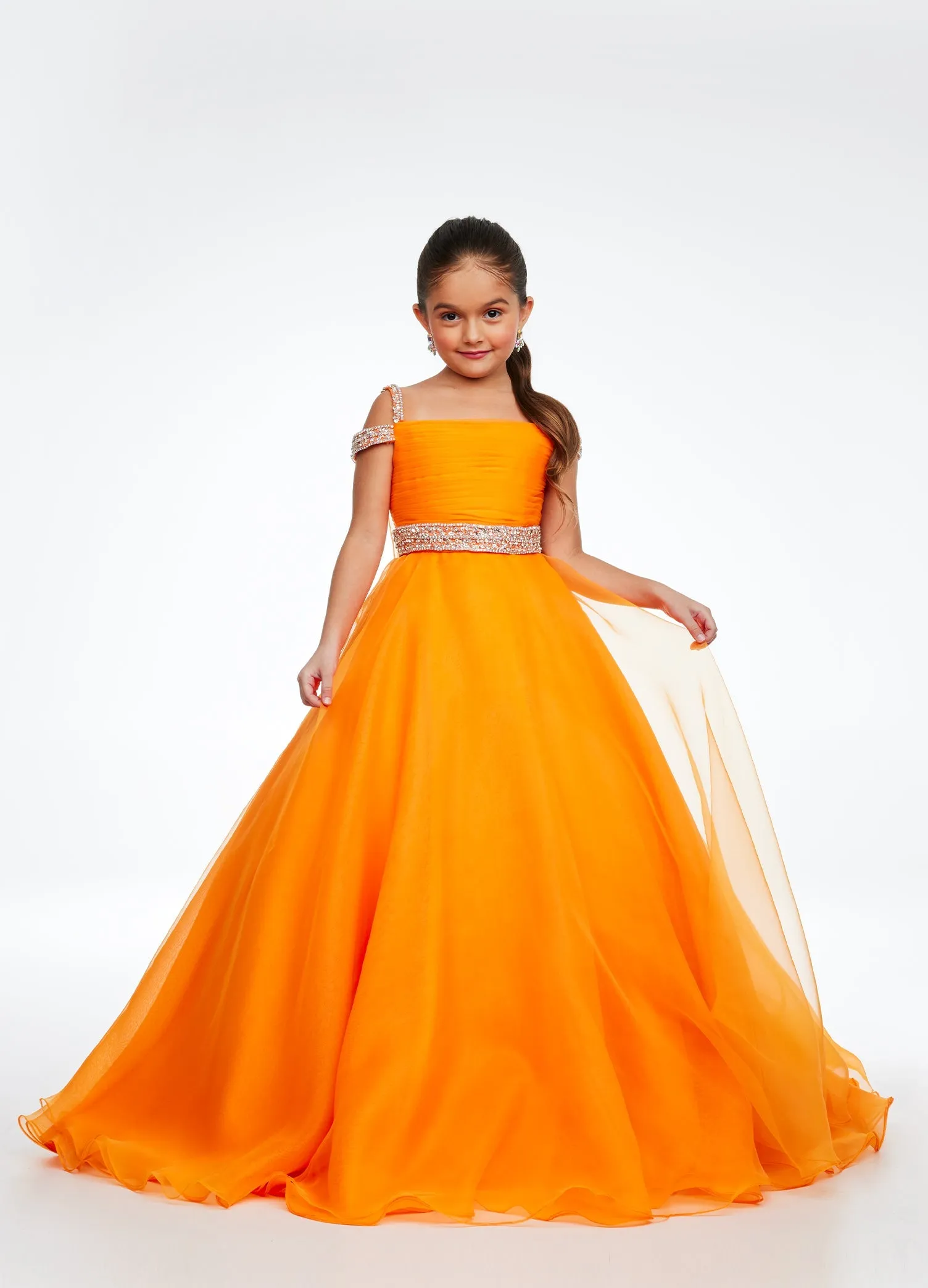 Ashley Lauren Kids 8094 Size 8 Long off the shoulder A Line Pageant Ball Gown Pageant Dress