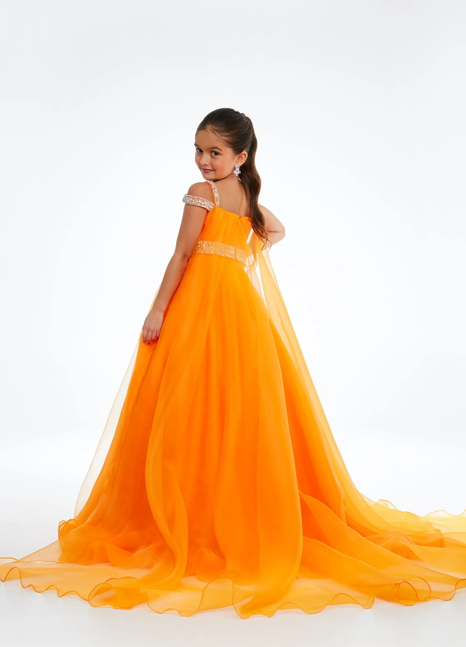 Ashley Lauren Kids 8094 Size 8 Long off the shoulder A Line Pageant Ball Gown Pageant Dress