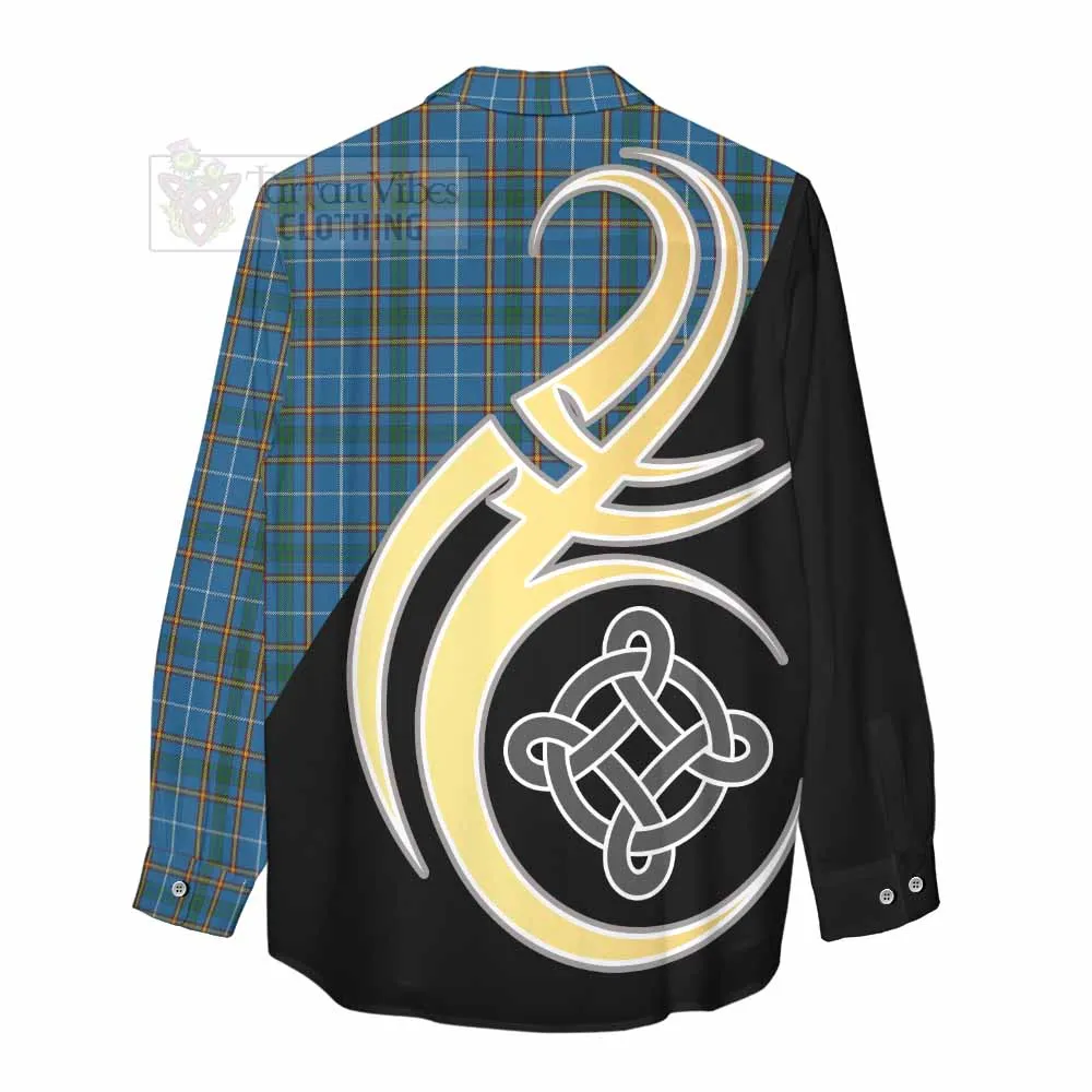 Bain Tartan Women's Casual Shirt with Family Crest and Celtic Symbol Style