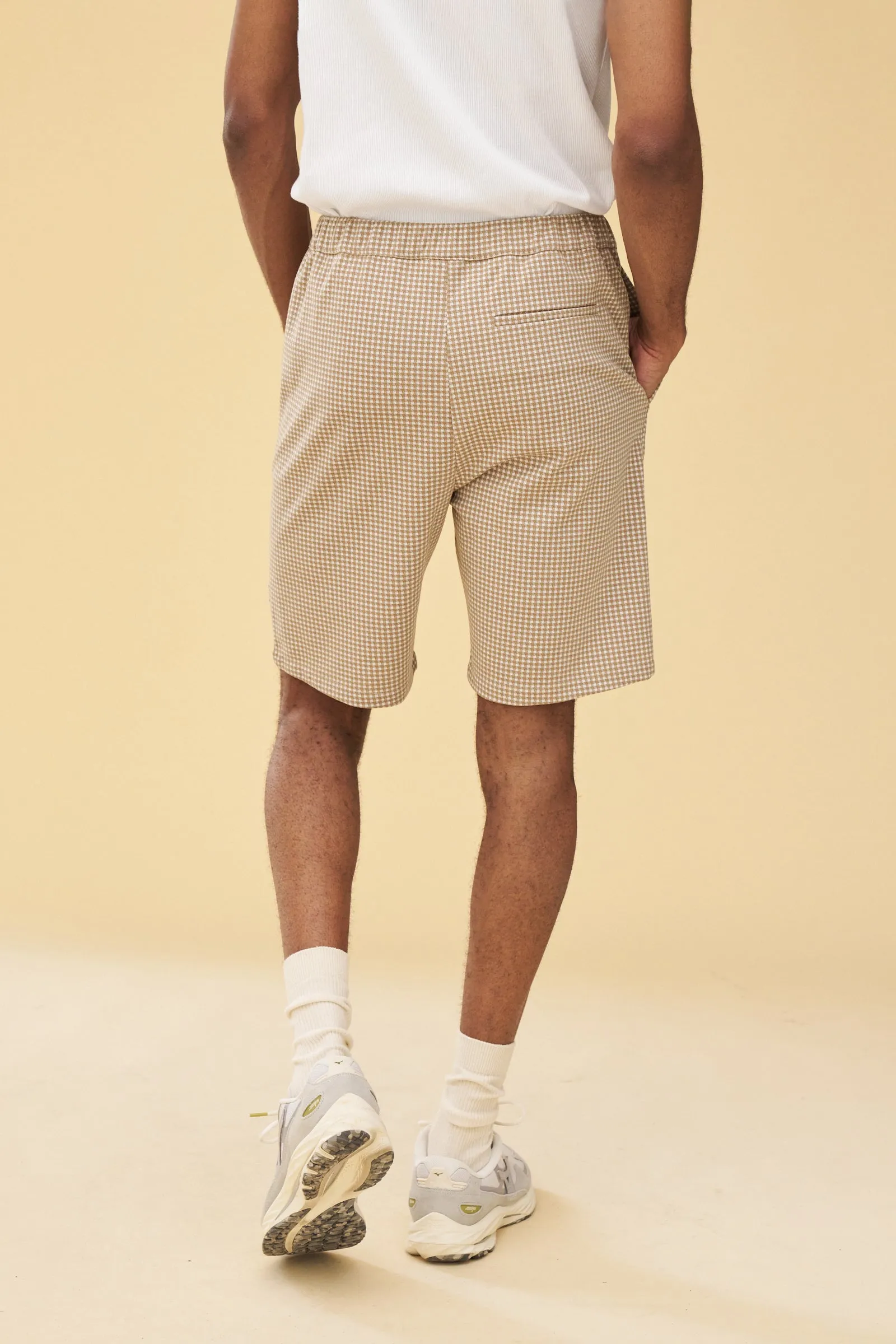 BEIGE DOGTOOTH JACQUARD SHORTS