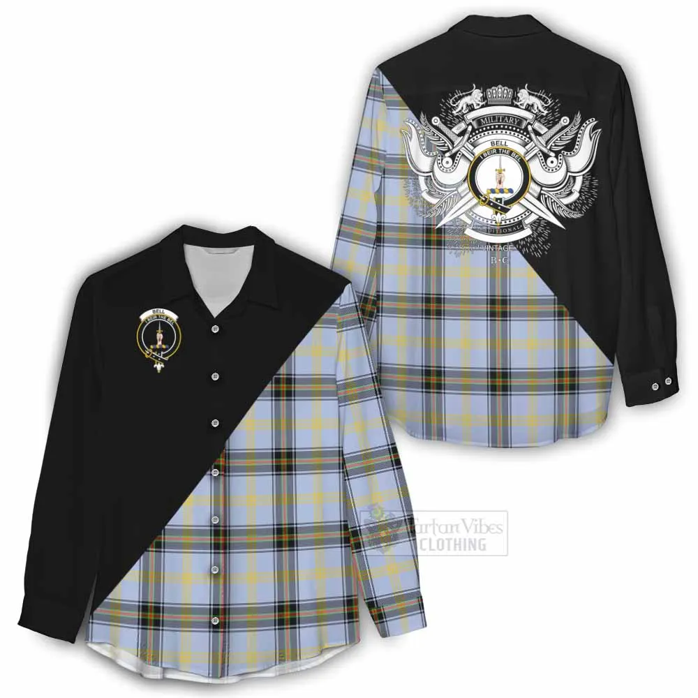 Bell Tartan Women's Casual Shirt with Family Crest and Military Logo Style