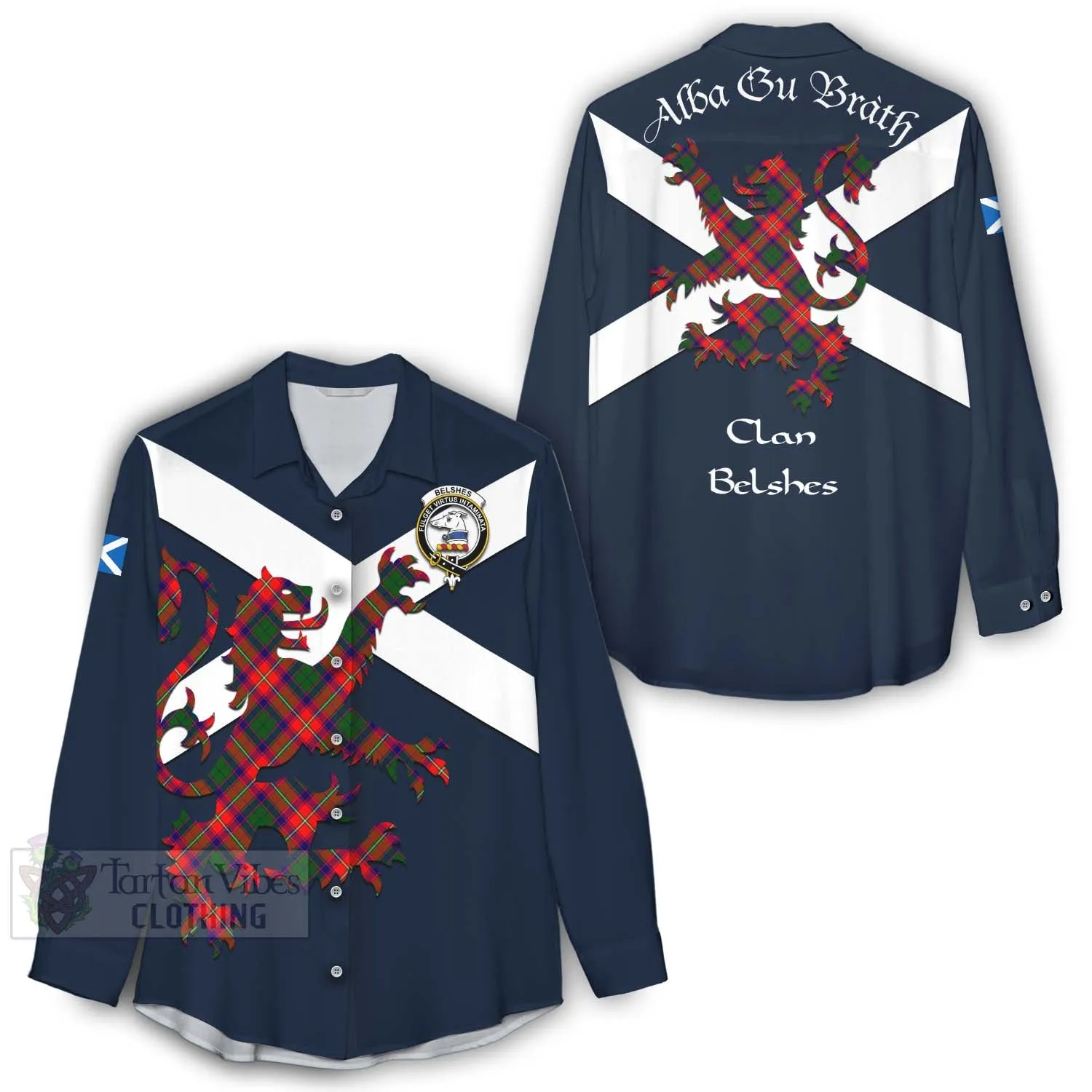 Belshes (Belsches) Tartan Lion Rampant Women's Casual Shirt Proudly Display Your Heritage with Alba Gu Brath and Clan Name