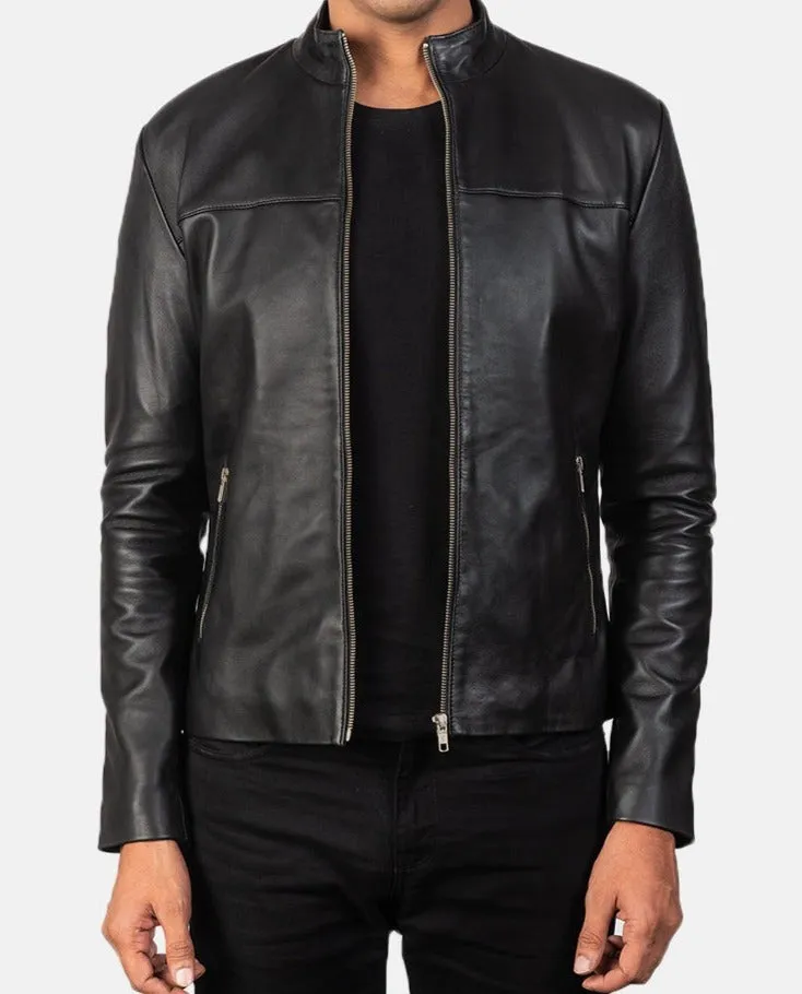 BIKER-1401 MUSH Black Leather Biker Jacket