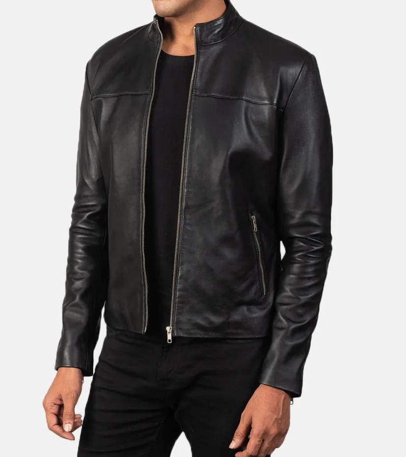 BIKER-1401 MUSH Black Leather Biker Jacket