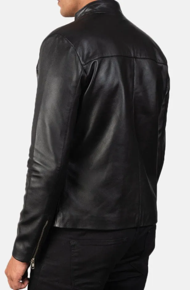 BIKER-1401 MUSH Black Leather Biker Jacket