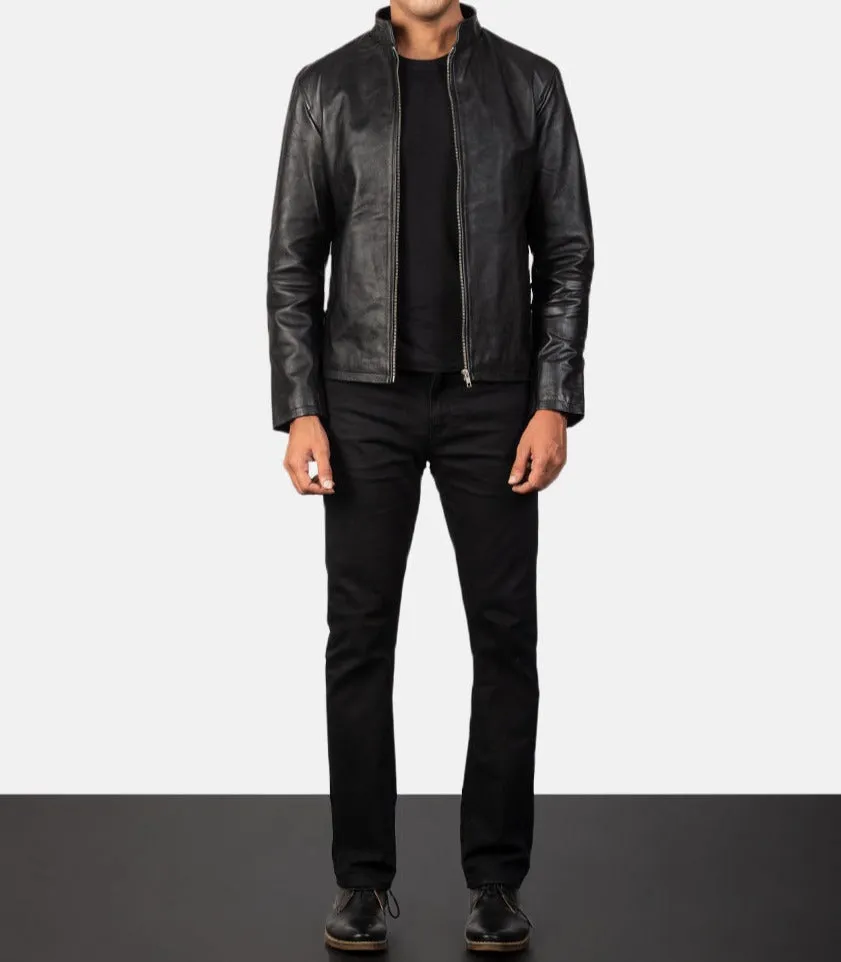 BIKER-1405 MUSH Black Leather Biker Jacket