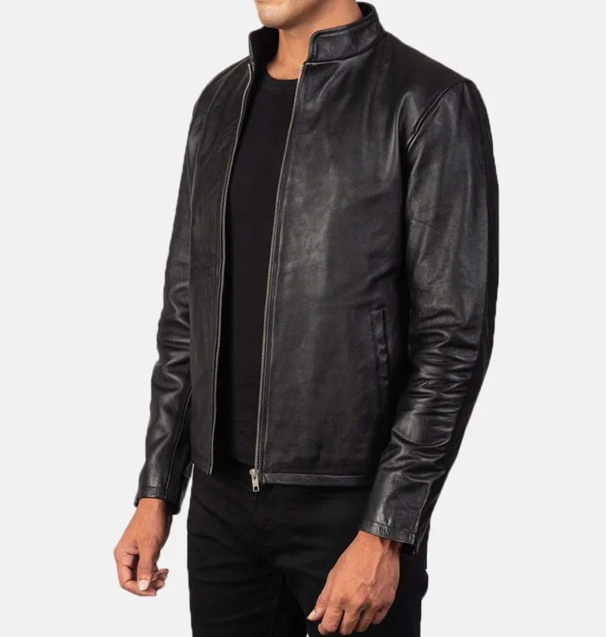 BIKER-1405 MUSH Black Leather Biker Jacket