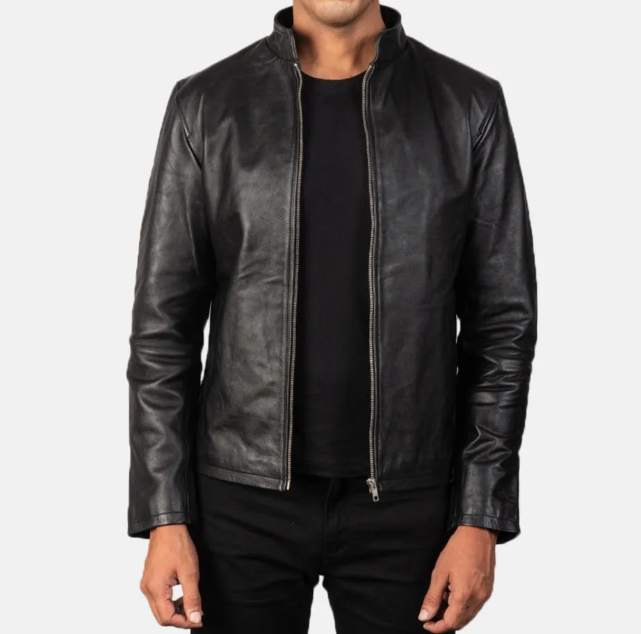 BIKER-1405 MUSH Black Leather Biker Jacket