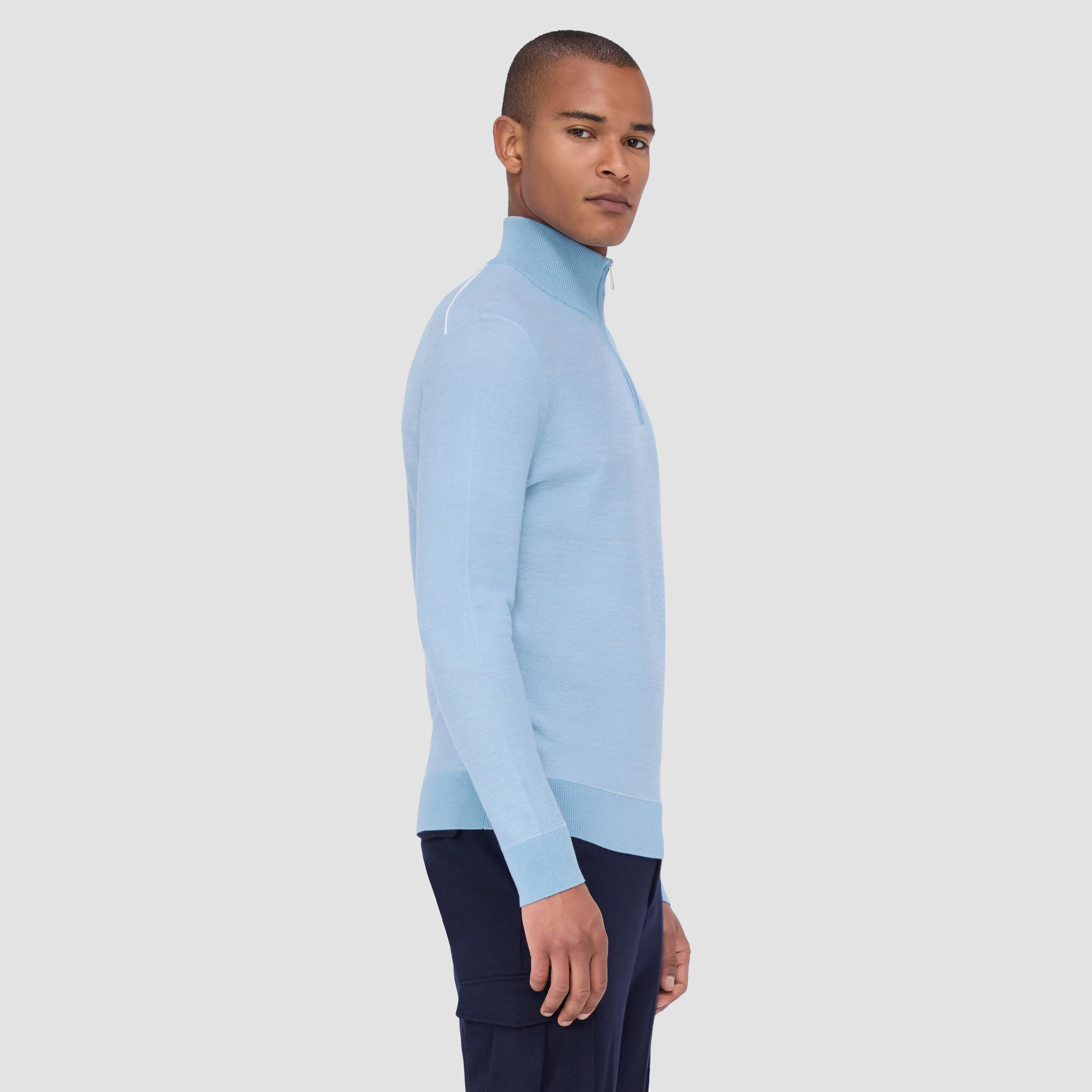 Bird's Eye Jacquard Quarter-Zip Mock Neck Sweater