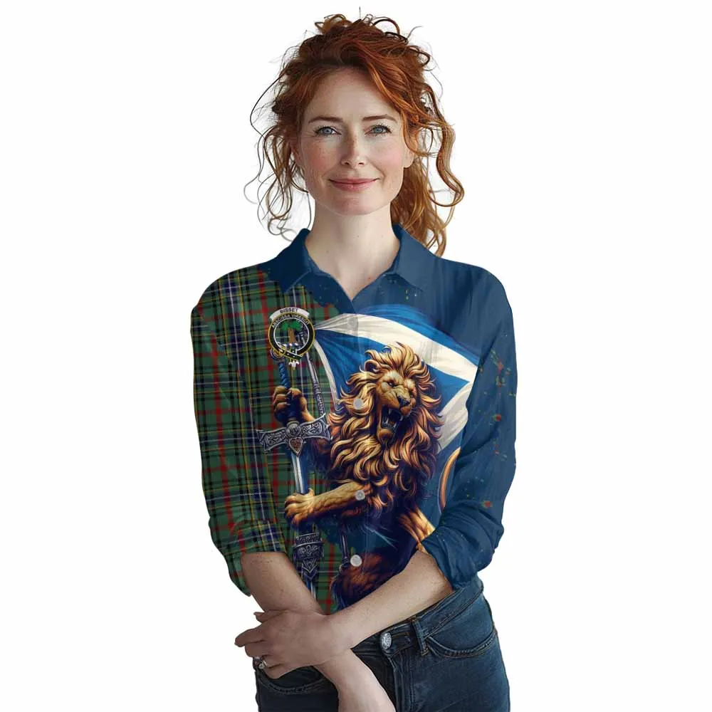 Bisset Tartan Family Crest Women's Casual Shirt with Scottish Majestic Lion