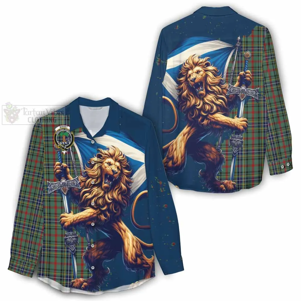 Bisset Tartan Family Crest Women's Casual Shirt with Scottish Majestic Lion