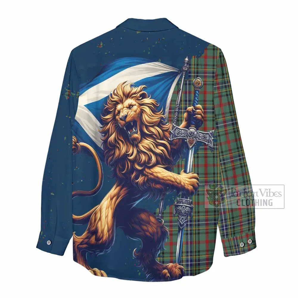 Bisset Tartan Family Crest Women's Casual Shirt with Scottish Majestic Lion