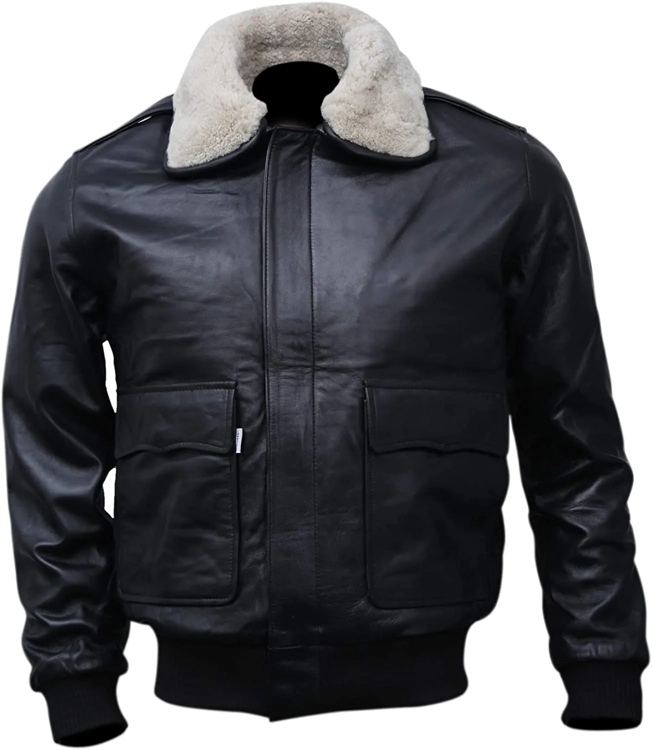 Black bomber style Fur Leather jacket