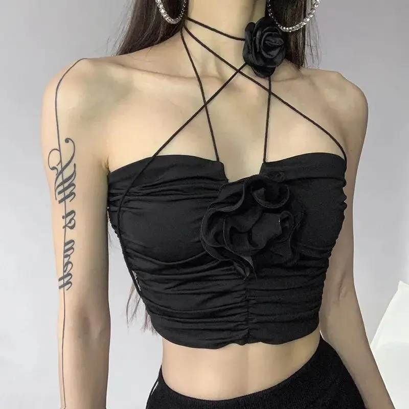 Black Gothic-Style Top With Roses-Applications