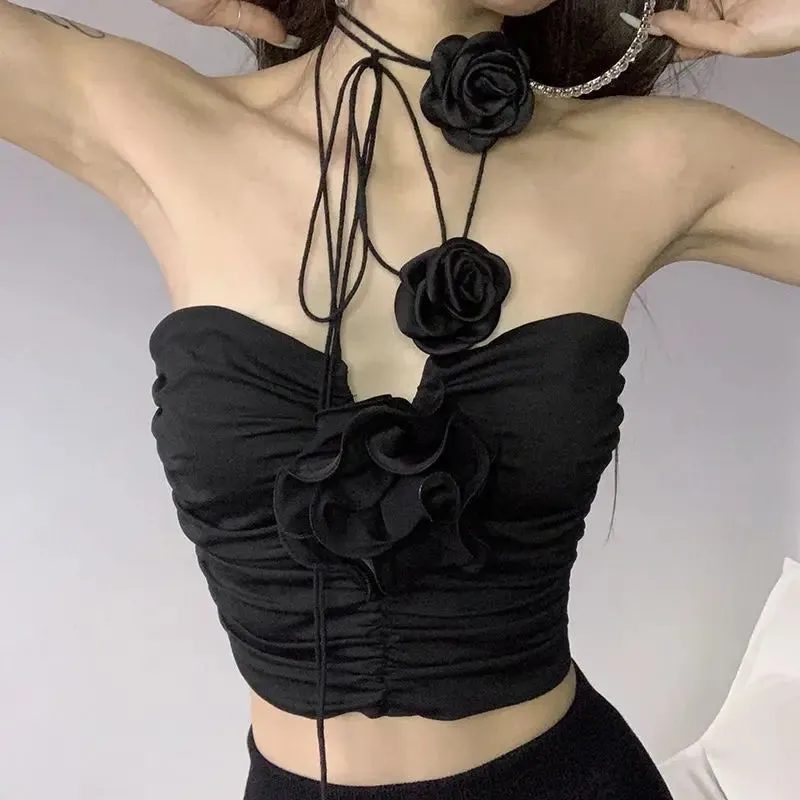 Black Gothic-Style Top With Roses-Applications