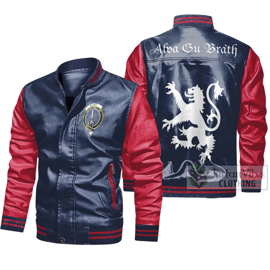 Blane Family Crest Leather Bomber Jacket Lion Rampant Alba Gu Brath Style