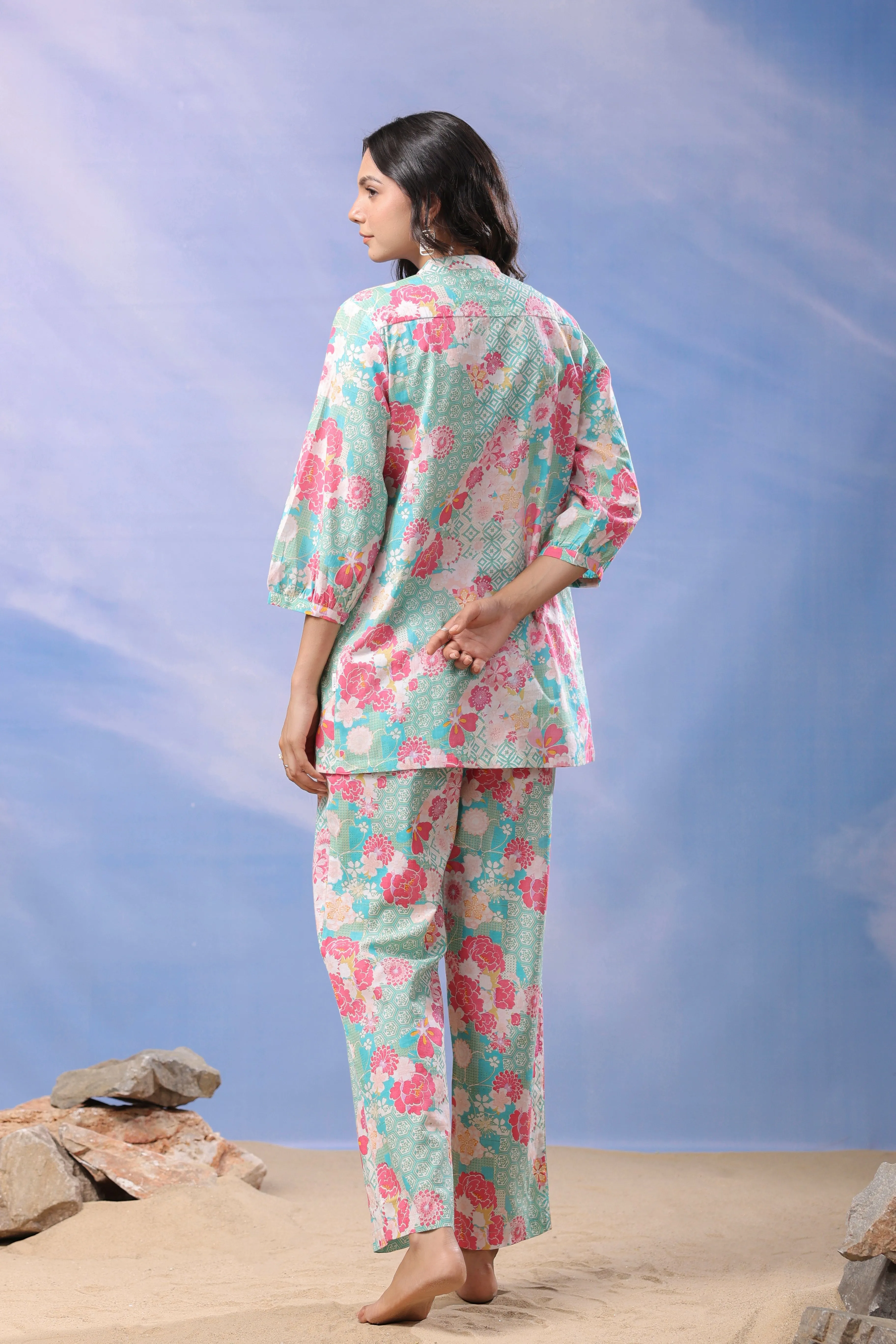 Blooming Mint Cotton Loungewear Top Set