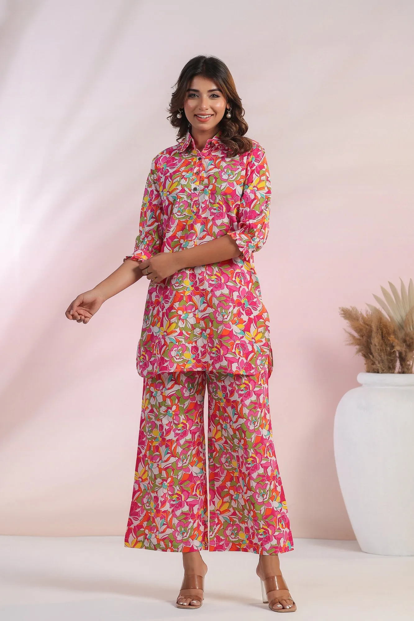 Blossom Cascade Cotton Palazzo Loungewear Set