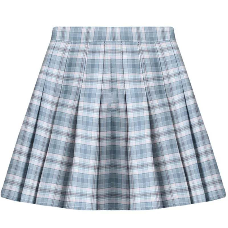 Blue Lilac Plaid High Waist Pleated Mini Skirt