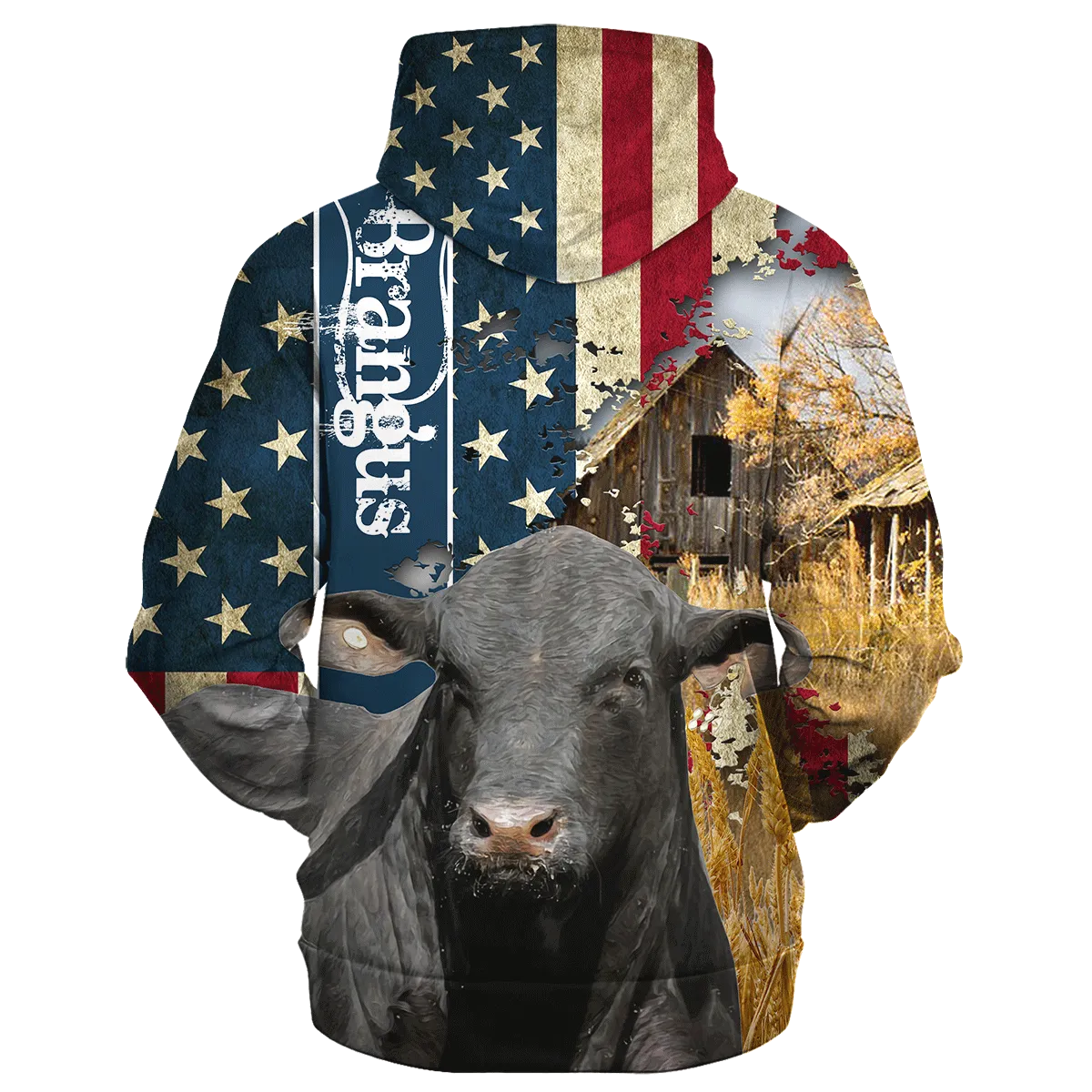 Brangus Farm With America Flag Hoodie, Patriotic Hoodie To Farmer