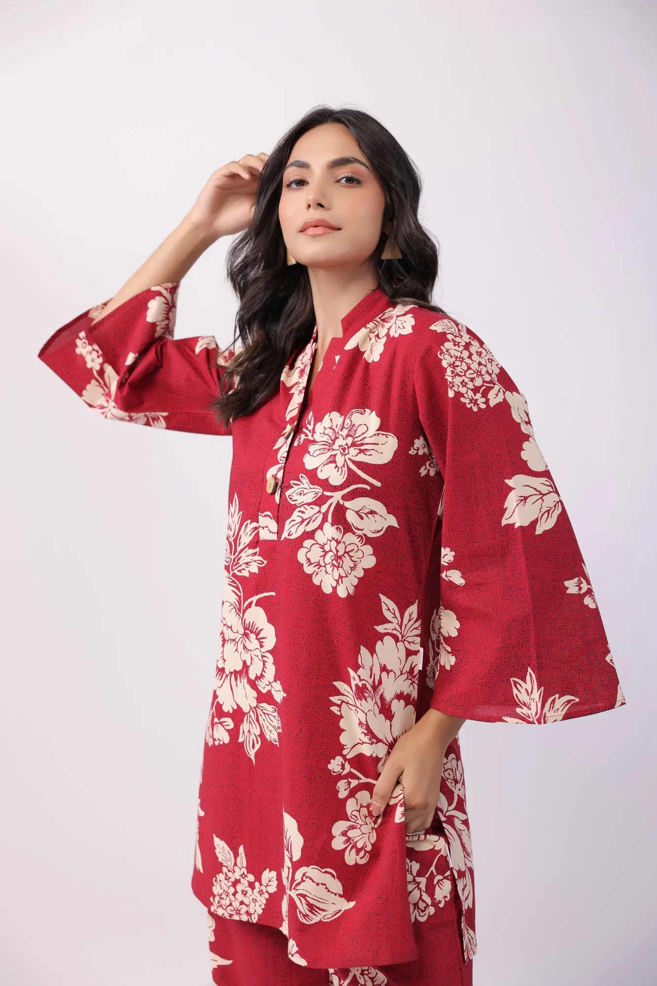 Bright Blossoming Maroon Cotton Palazzo Loungewear Set