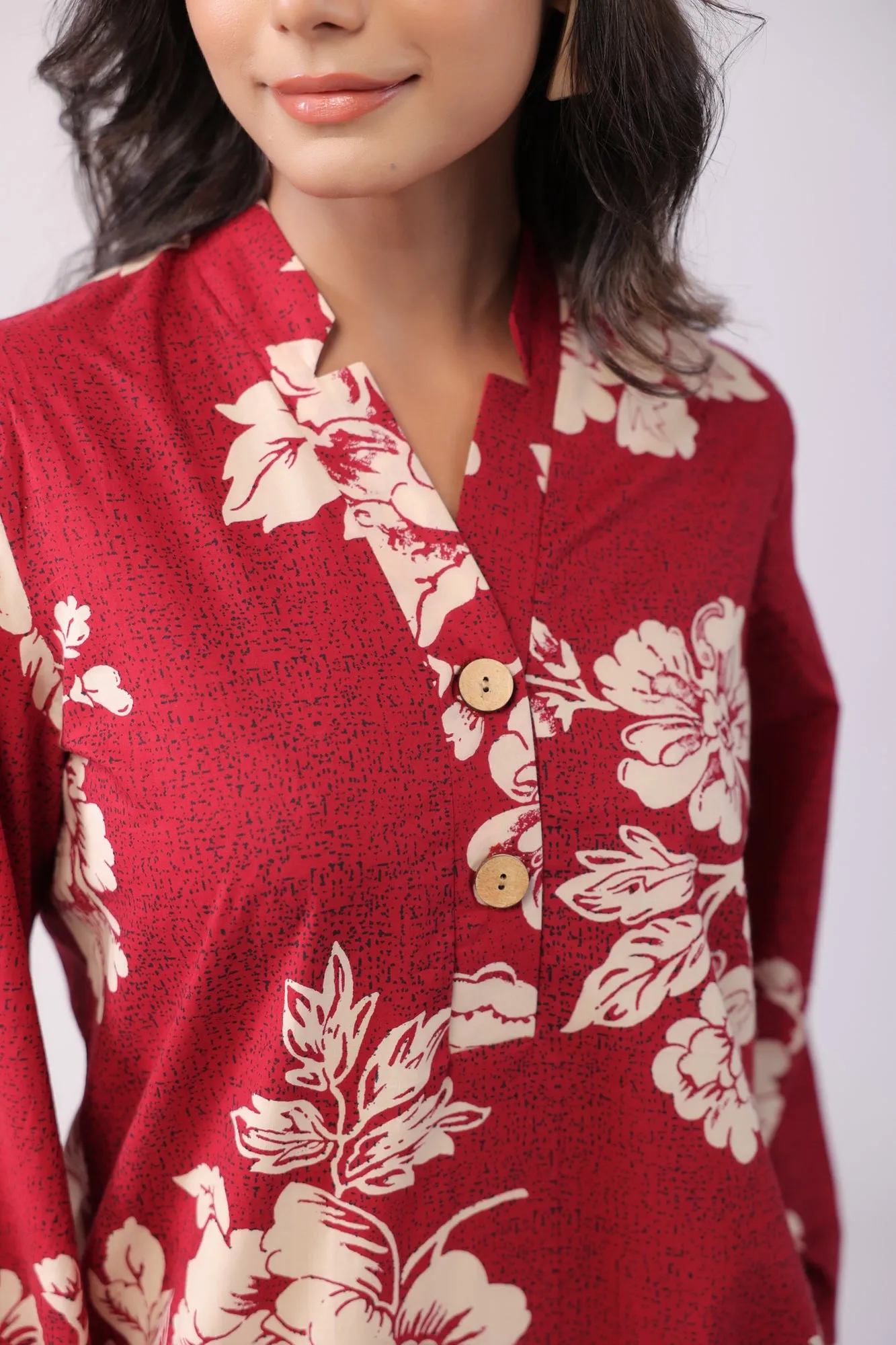 Bright Blossoming Maroon Cotton Palazzo Loungewear Set