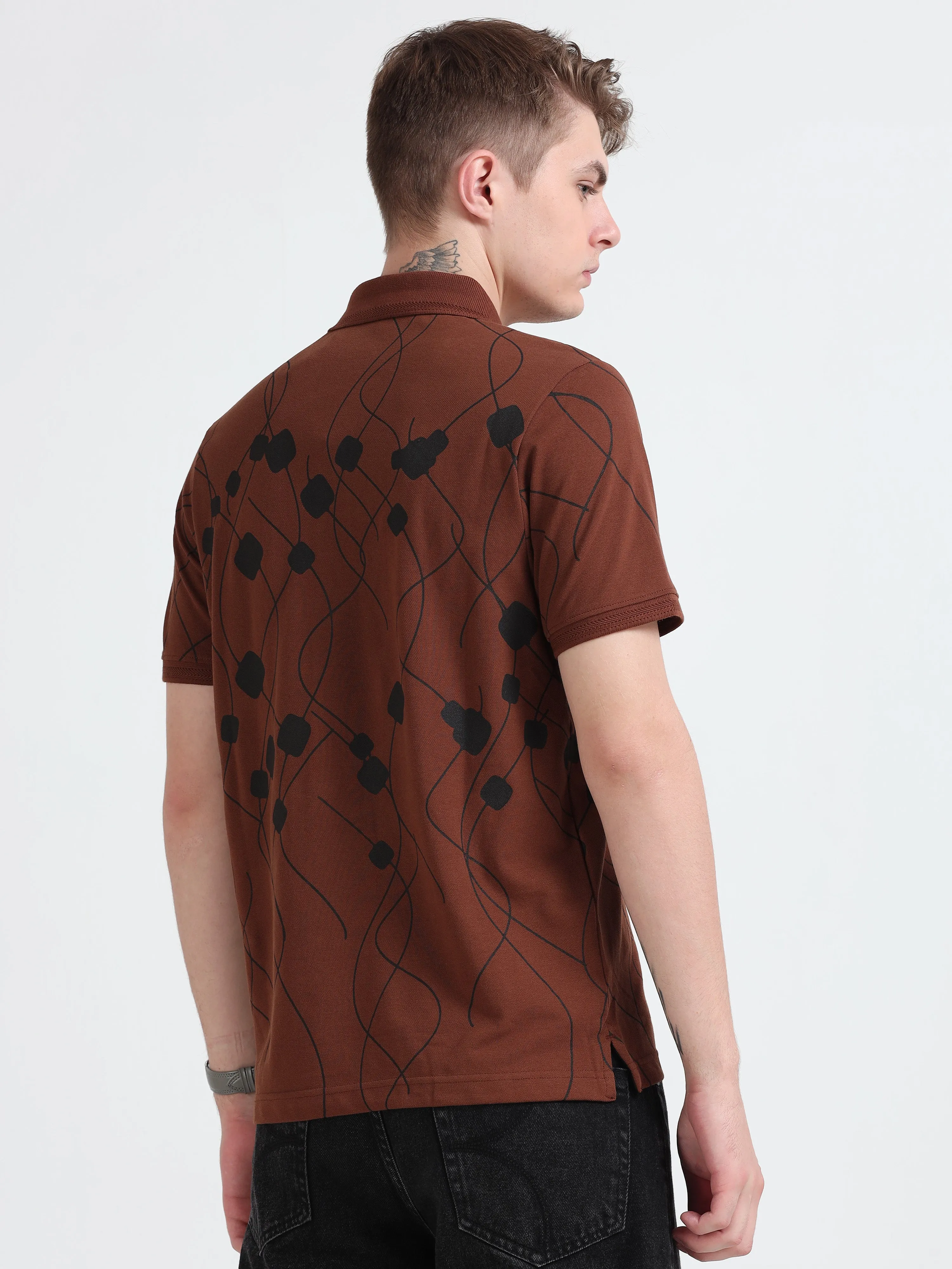 Bronson -Printed  Polo T Shirt - Coffee