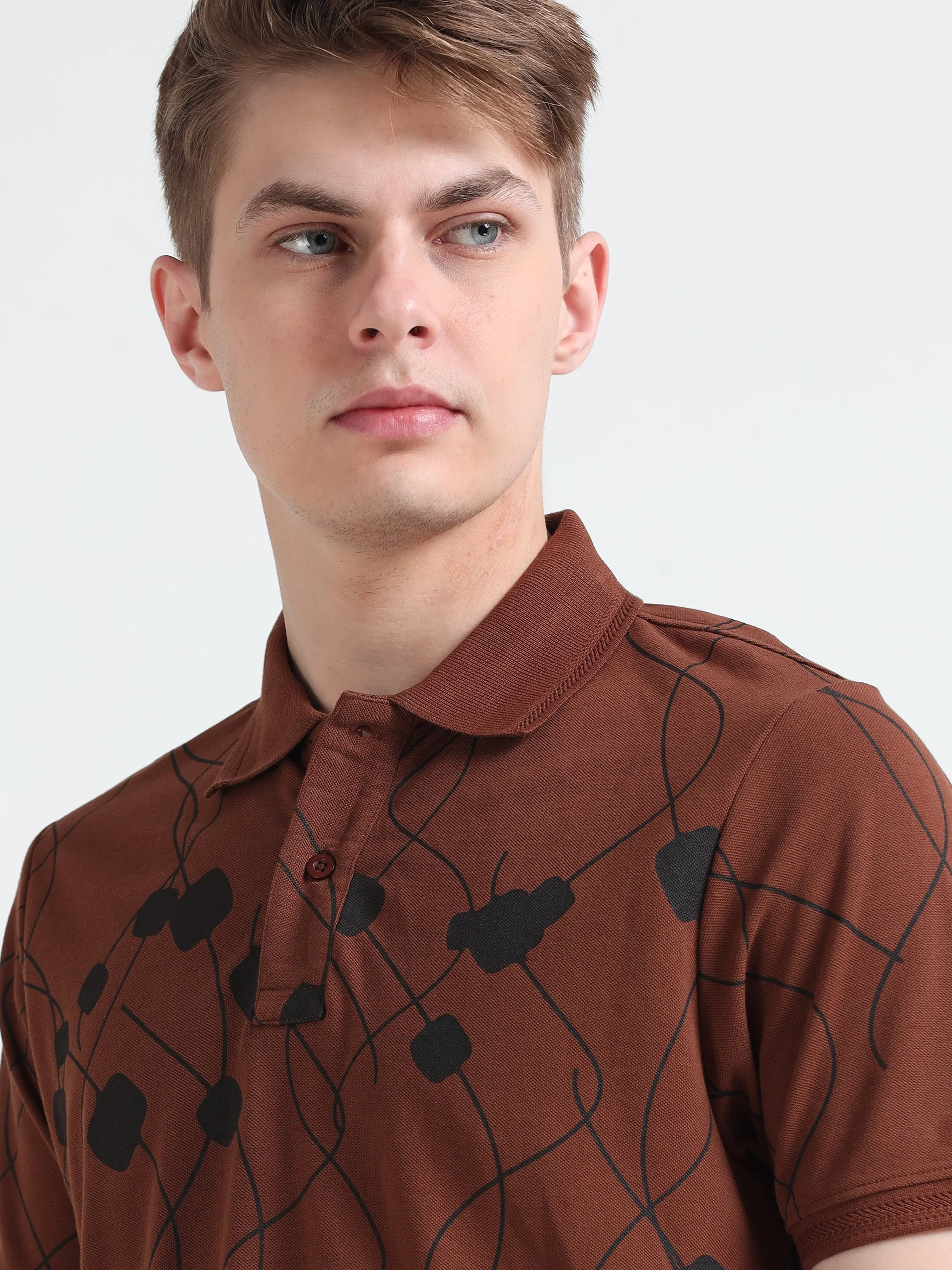 Bronson -Printed  Polo T Shirt - Coffee